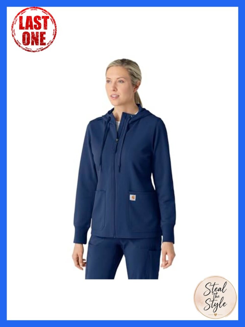 Women's Full Zip Waffle Hoodie Scrub Jacket Badge Loop Long Sleeve Workwear